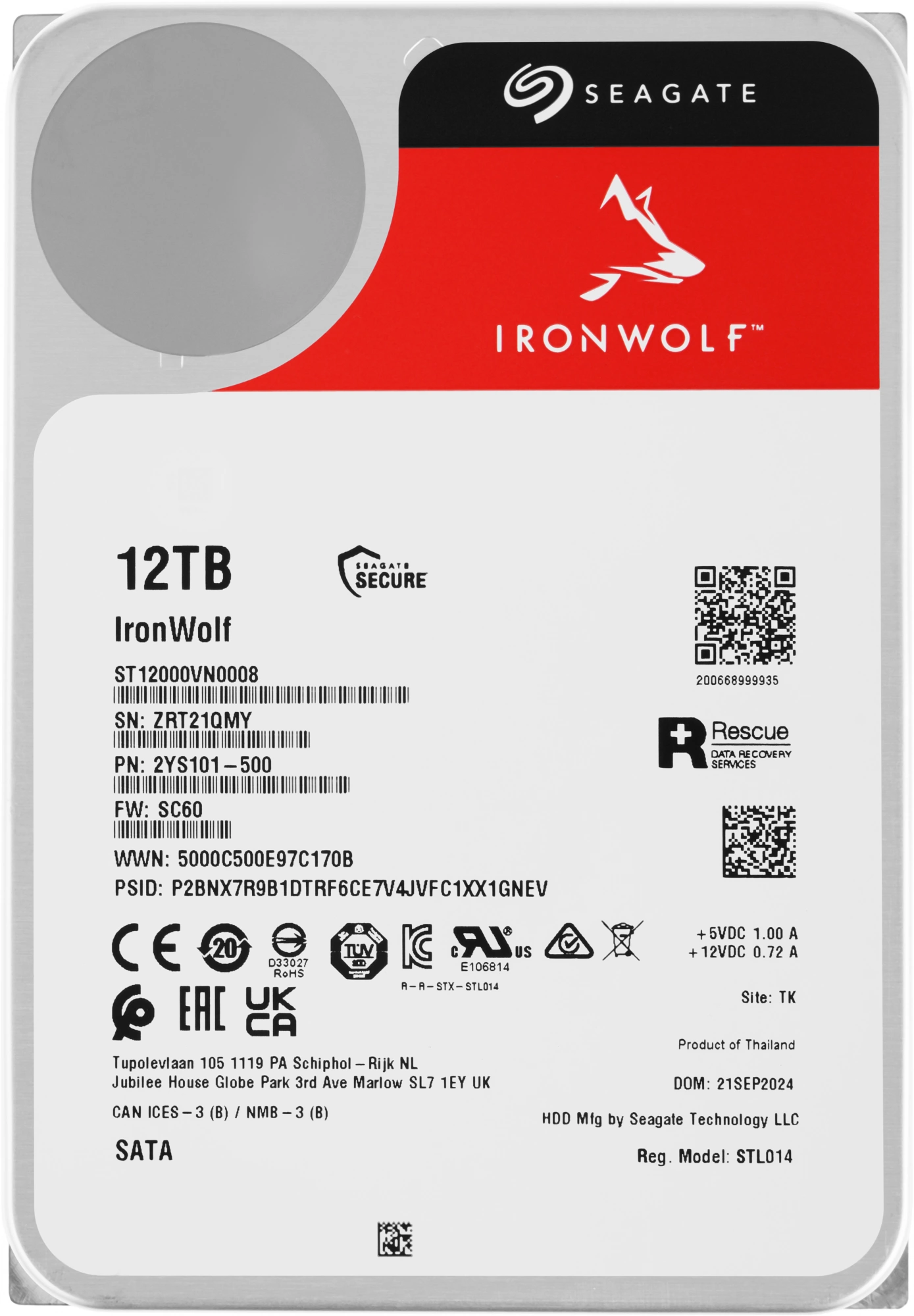 Жесткий диск Seagate SATA-III 12TB ST12000VN0008 NAS Ironwolf 512E (7200rpm) 256Mb 3.5"