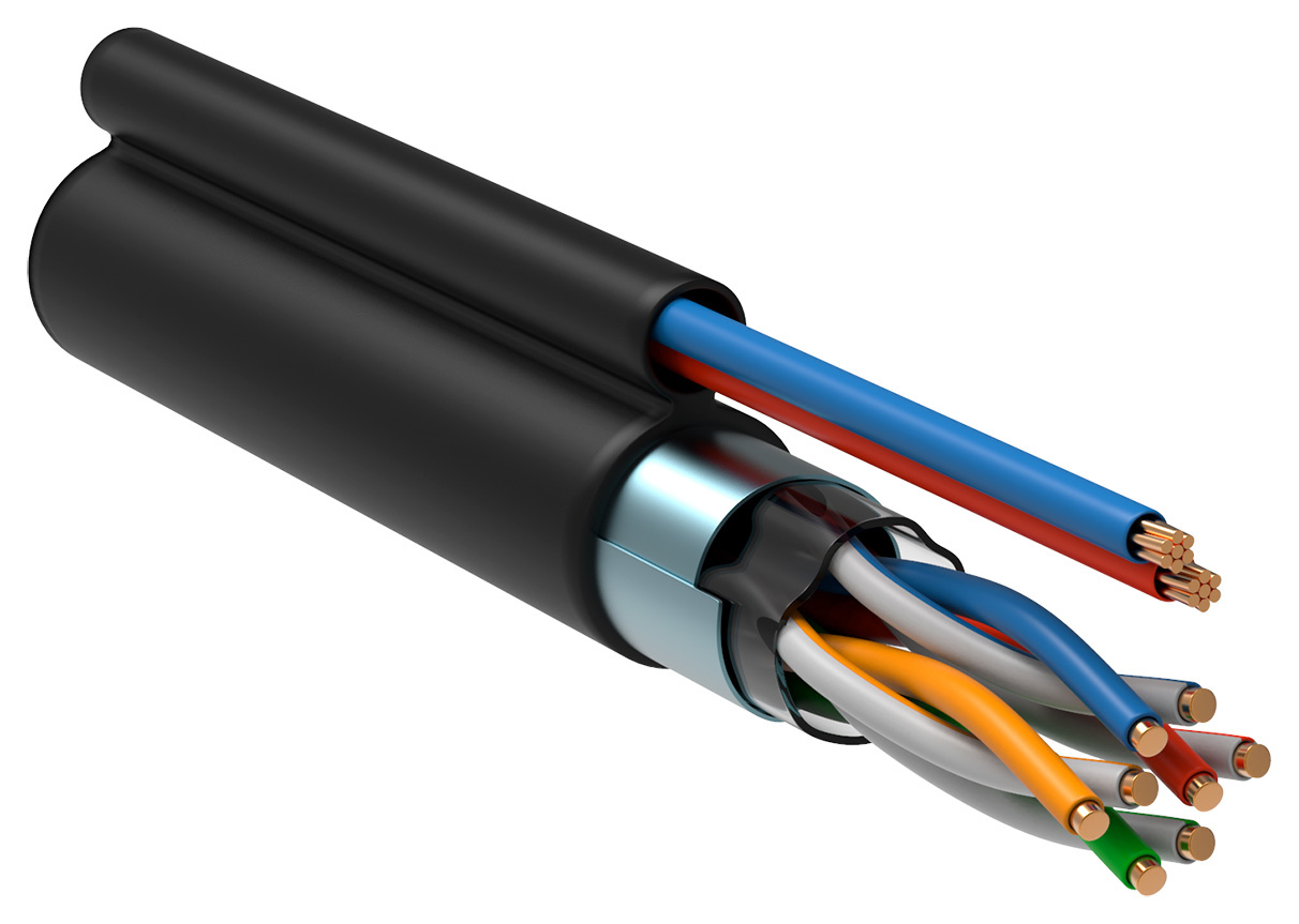 Кабель информационный ITK с кабелем питания LC3-C5E04-379 кат.5E F/UTP 4X2X24AWG LDPE внешний 305м черный