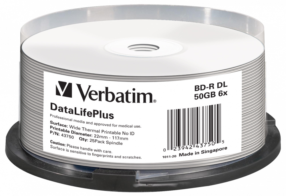 Диск BD-R Verbatim 50Gb 6x Cake Box (25шт) Double Layer Printable (43750)