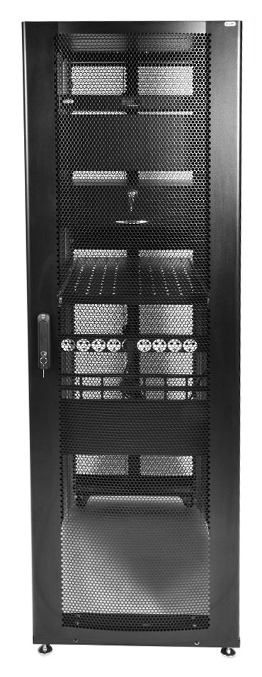 Шкаф серверный ЦМО (ШТК-СП-48.6.10-48АА-9005) напольный 48U 600x1000мм пер.дв.перфор. задн.дв.двуст. 4 бок.пан. 1350кг черный 683мм 156кг 120град. 2215мм IP20 металл