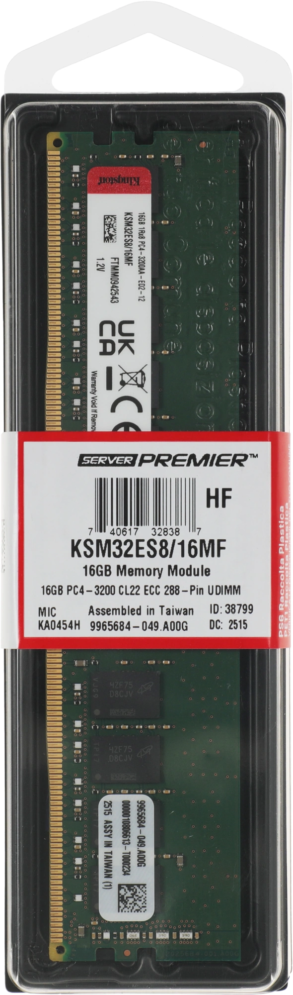 Память DDR4 Kingston KSM32ES8/16MF 16Gb DIMM ECC U PC4-25600 CL22 3200MHz