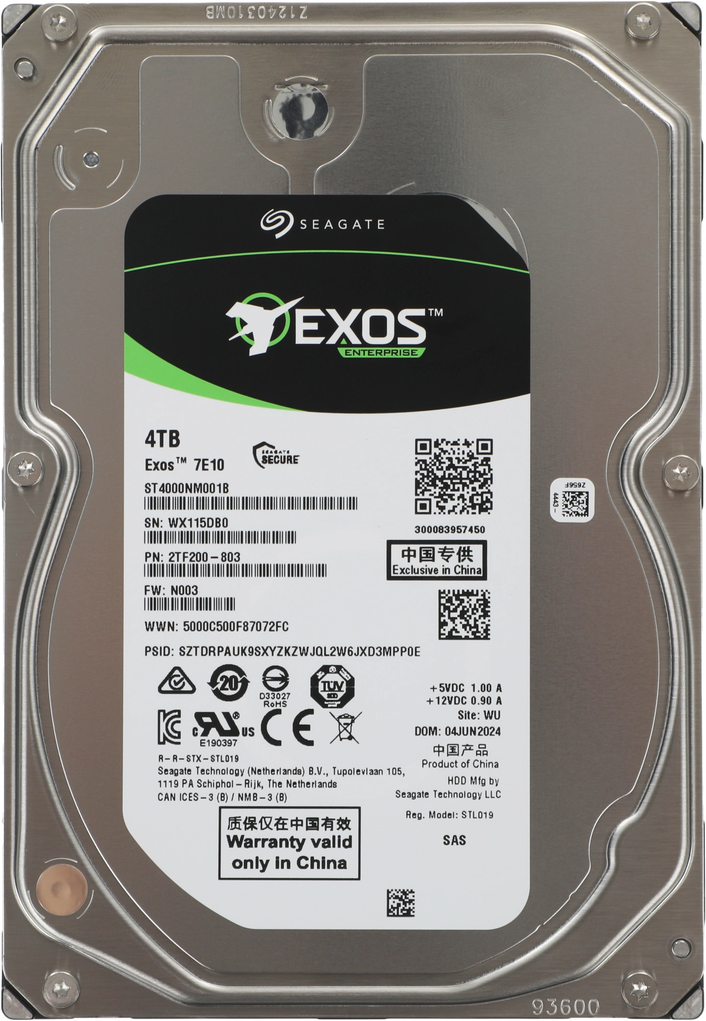 Жесткий диск Seagate SAS 3.0 4TB ST4000NM001B Server Exos 7E10 512N (7200rpm) 256Mb 3.5"
