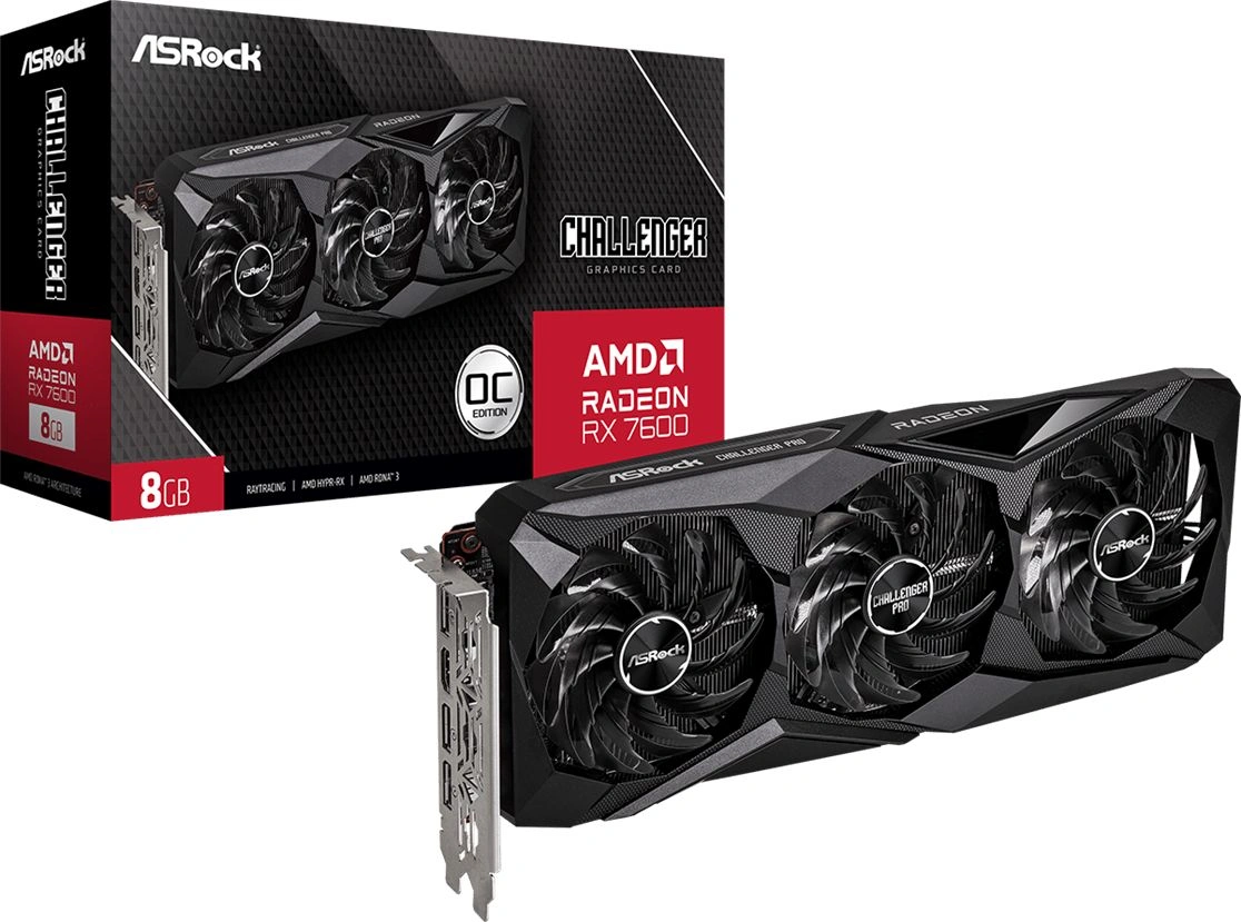 Видеокарта Asrock PCI-E 4.0 RX7600 CLP 8GO AMD Radeon RX 7600 8Gb 128bit GDDR6 2280/18000 HDMIx1 DPx3 HDCP Ret
