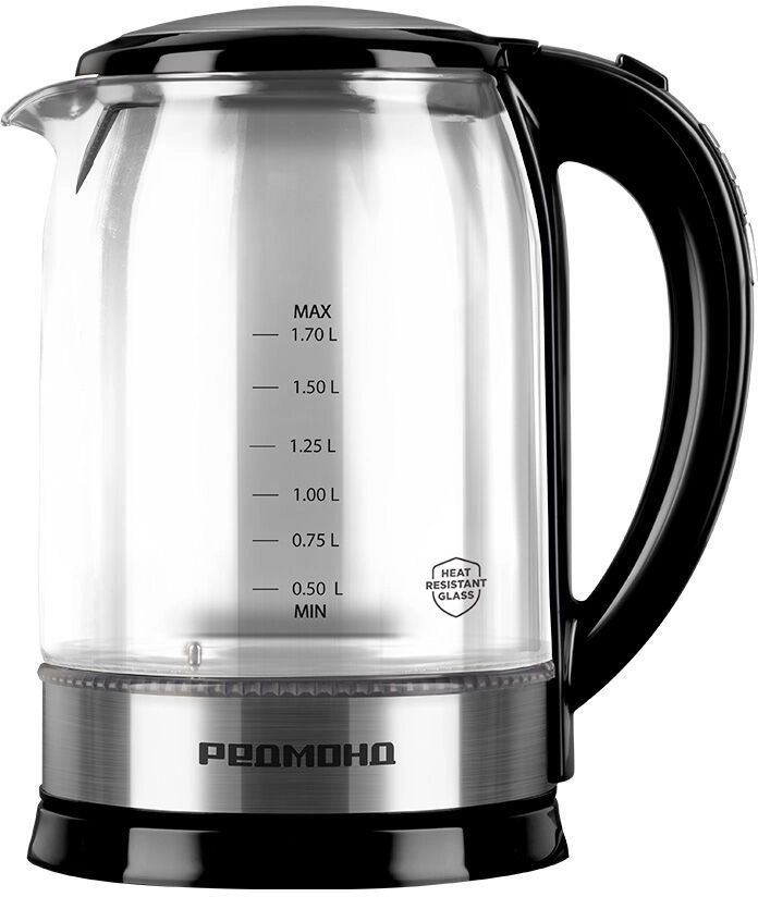 Чайник электрический Редмонд KG257 1.7л. 2200Вт черный корпус: стекло/металл