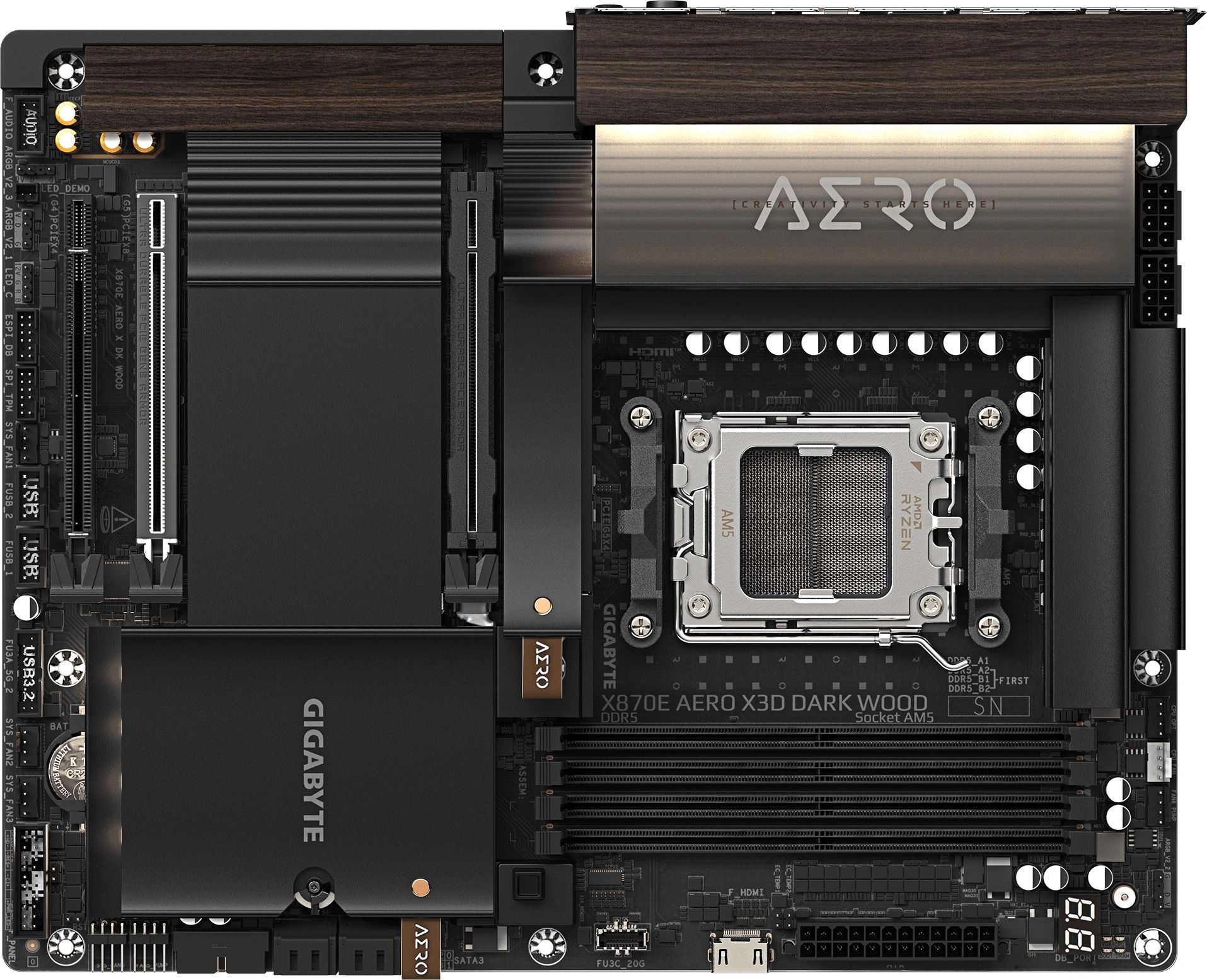 Материнская плата Gigabyte X870E AERO X3D DARK WOOD Socket AM5 AMD X870E 4xDDR5 ATX AC`97 8ch(7.1) 2x5Gg RAID+HDMI