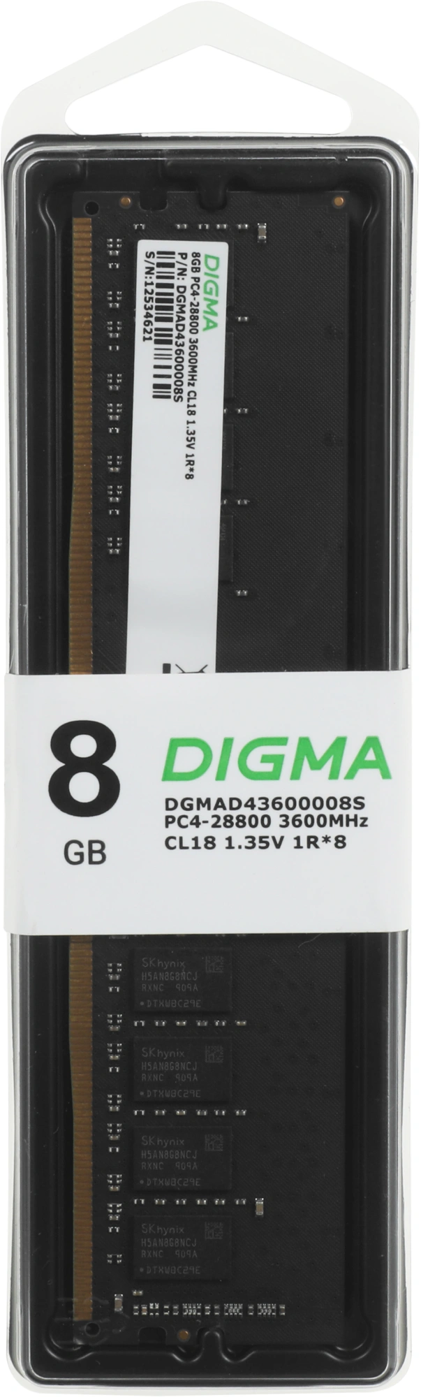 Память DDR4 8GB 3600MHz Digma DGMAD43600008S RTL PC4-28800 CL18 DIMM 288-pin 1.35В single rank Ret