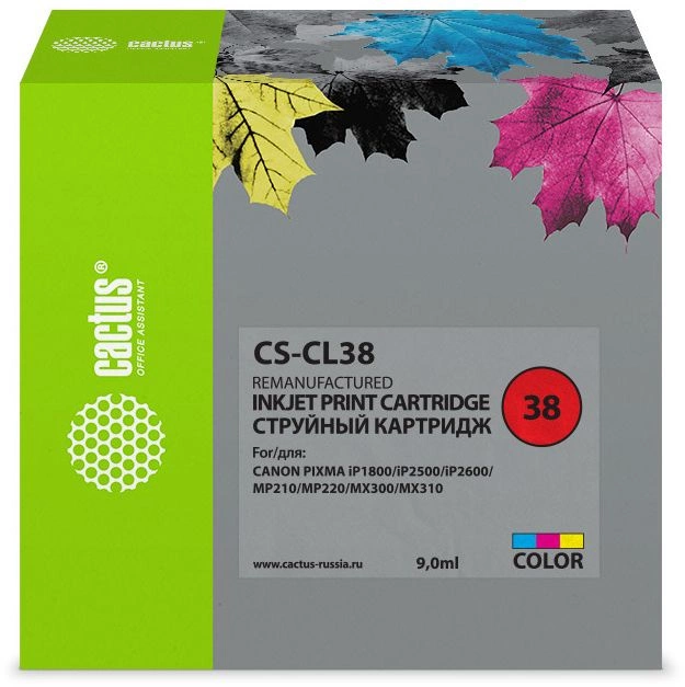 Картридж струйный Cactus CS-CL38 CL-38 многоцветный (9мл) для Canon Pixma iP1800/iP1900/iP2500/iP2600/MP140/MP190/MP210/MP220/MP470/MX300/MX310 с чипом