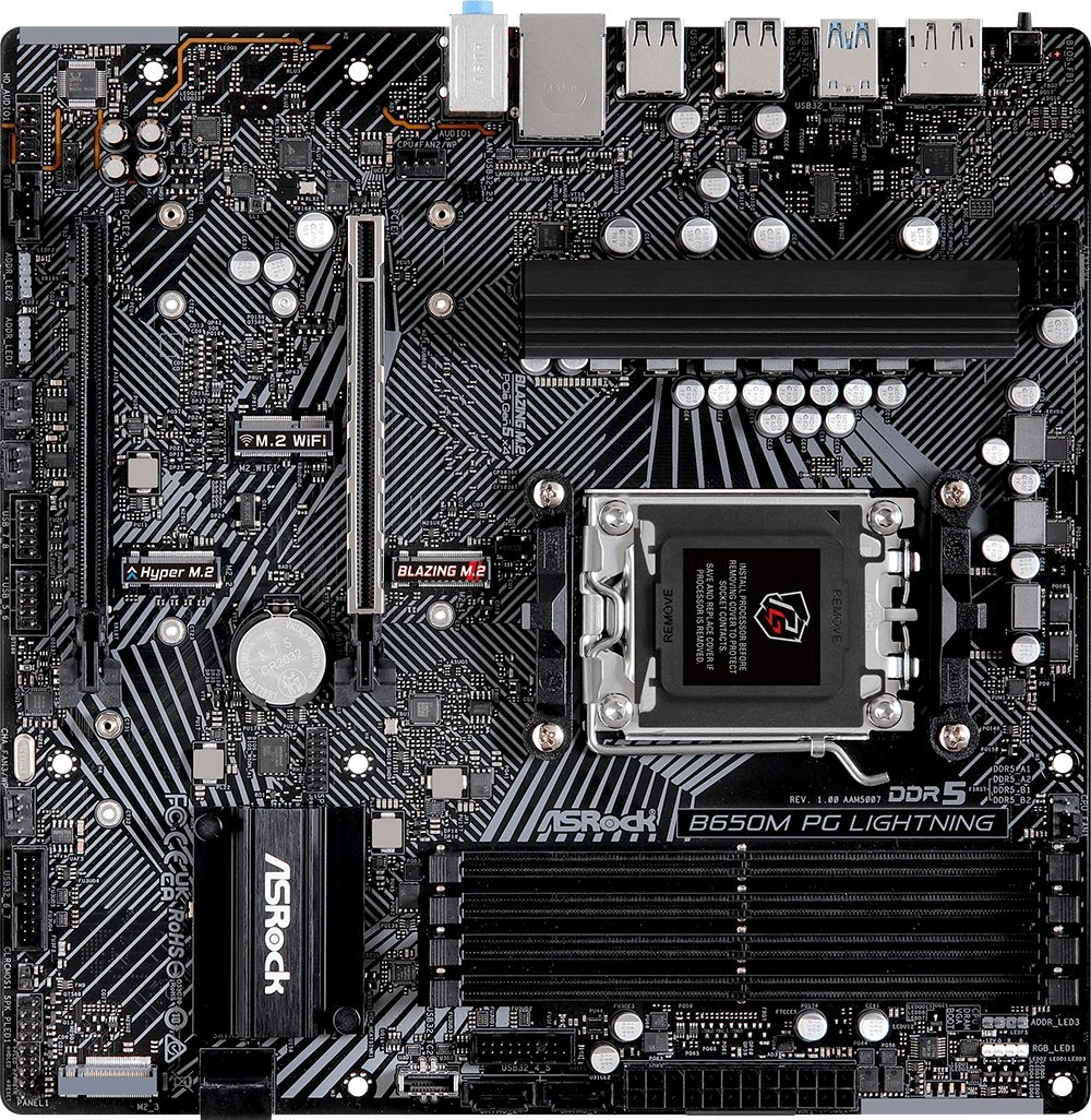 Материнская плата Asrock B650M PG Lightning Socket AM5 AMD B650 4xDDR5 mATX AC`97 8ch(7.1) 2.5Gg RAID+HDMI+DP