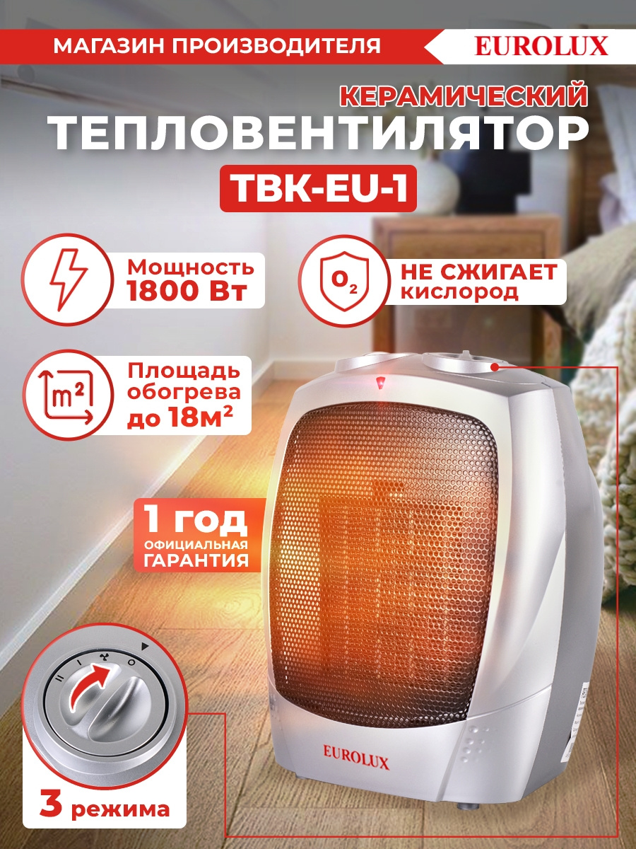 Тепловентилятор Eurolux ТВК-EU-1 1800Вт серый
