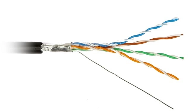 Кабель информационный Hyperline FUTP4R-C5E-S24-OUT-PE-BK-500 кат.5E FTP 4 пары 24AWG PE внешний 500м черный