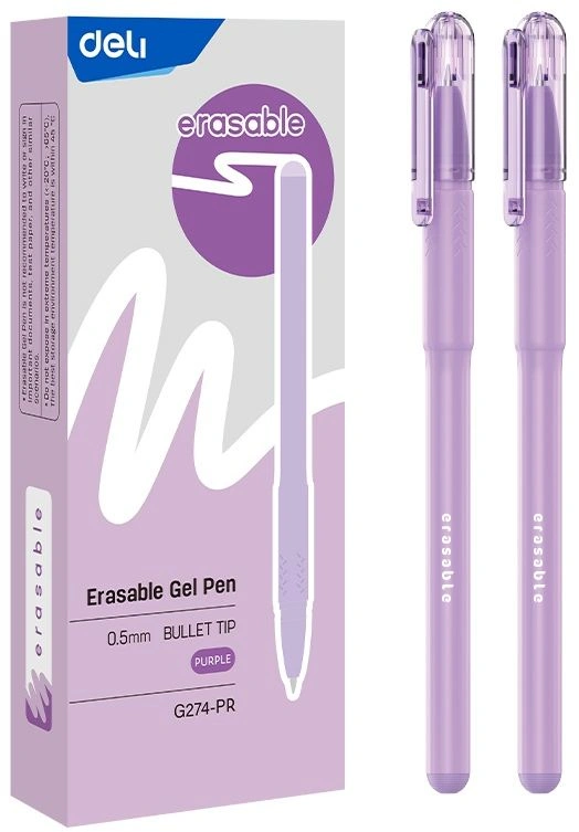 Ручка гелев. Deli EG274-PR ассорти фиол. черн. стираемая