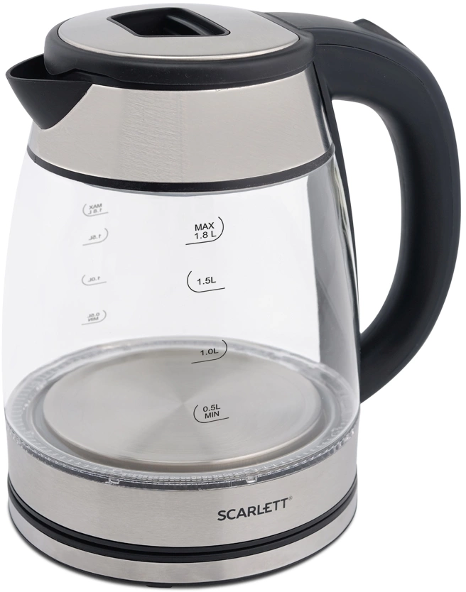 Чайник электрический Scarlett SC-EK27G40 1.8л. 1800Вт серебристый/черный корпус: стекло