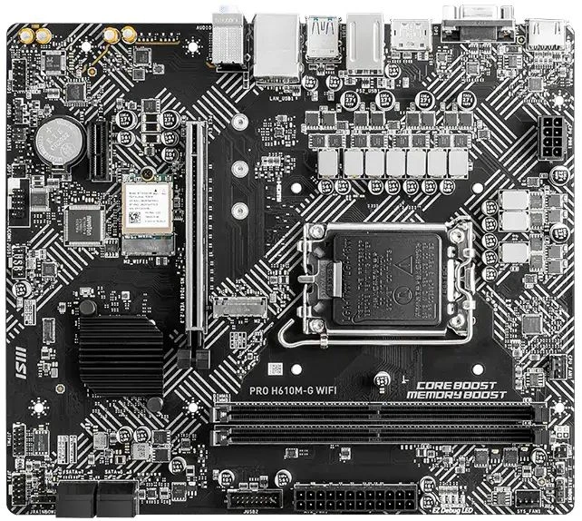 Материнская плата MSI PRO H610M-G WIFI Soc-1700 Intel H610 2xDDR5 mATX AC`97 8ch(7.1) GbLAN+VGA+HDMI+DP