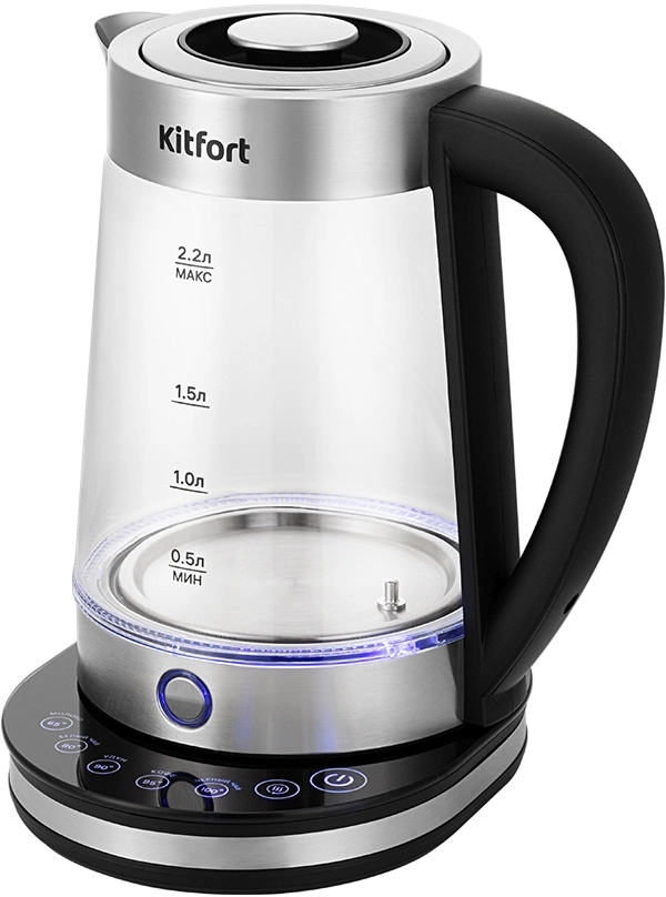 Чайник электрический Kitfort КТ-6764 2.2л. 1800Вт черный/серебристый корпус: стекло/металл/пластик (KT-6764)