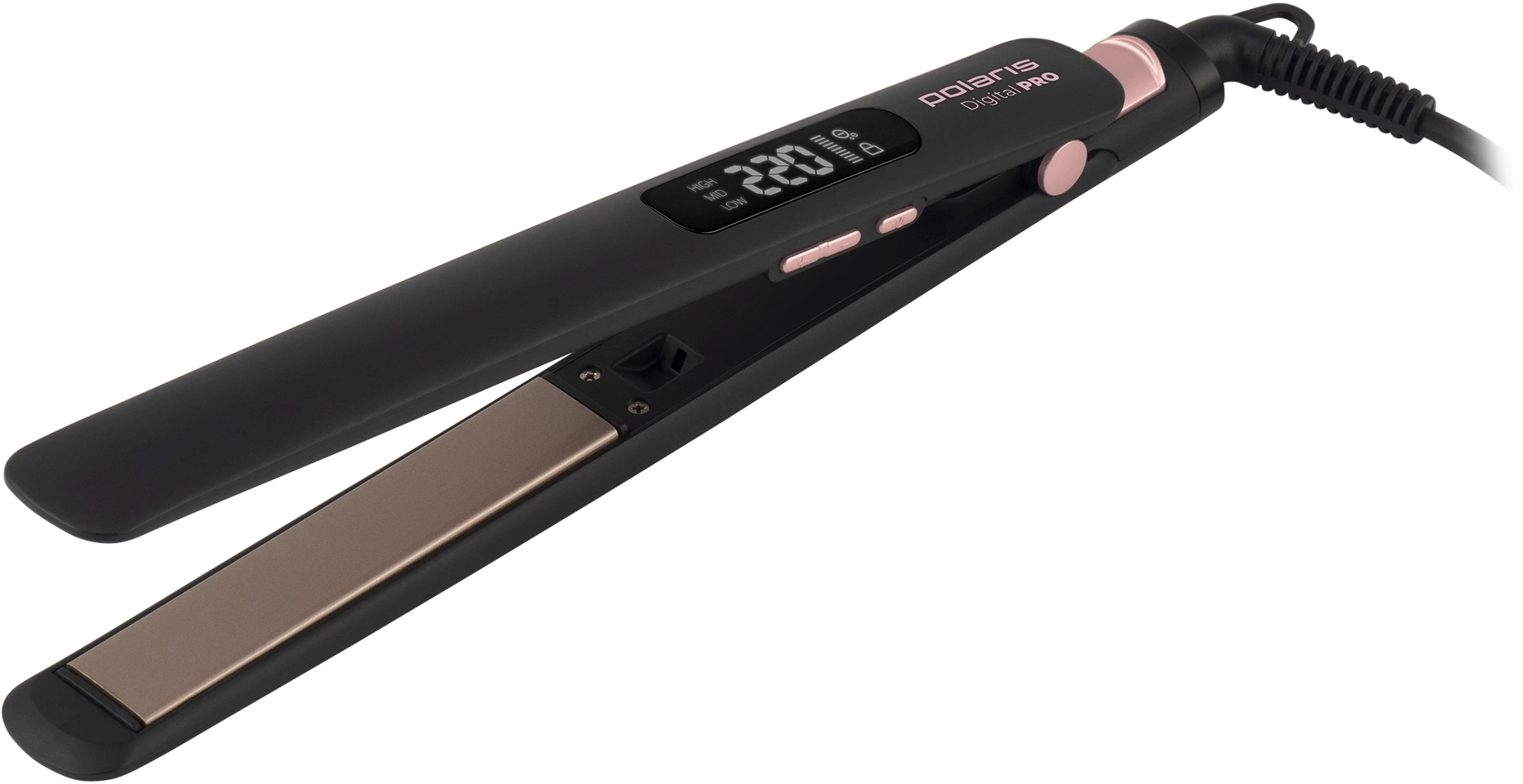 Щипцы Polaris PHS 5012KT UltraSlim Digital Pro 45Вт черный/розовый макс.темп.:220С покрытие:керамическое (PHS 5012KT)
