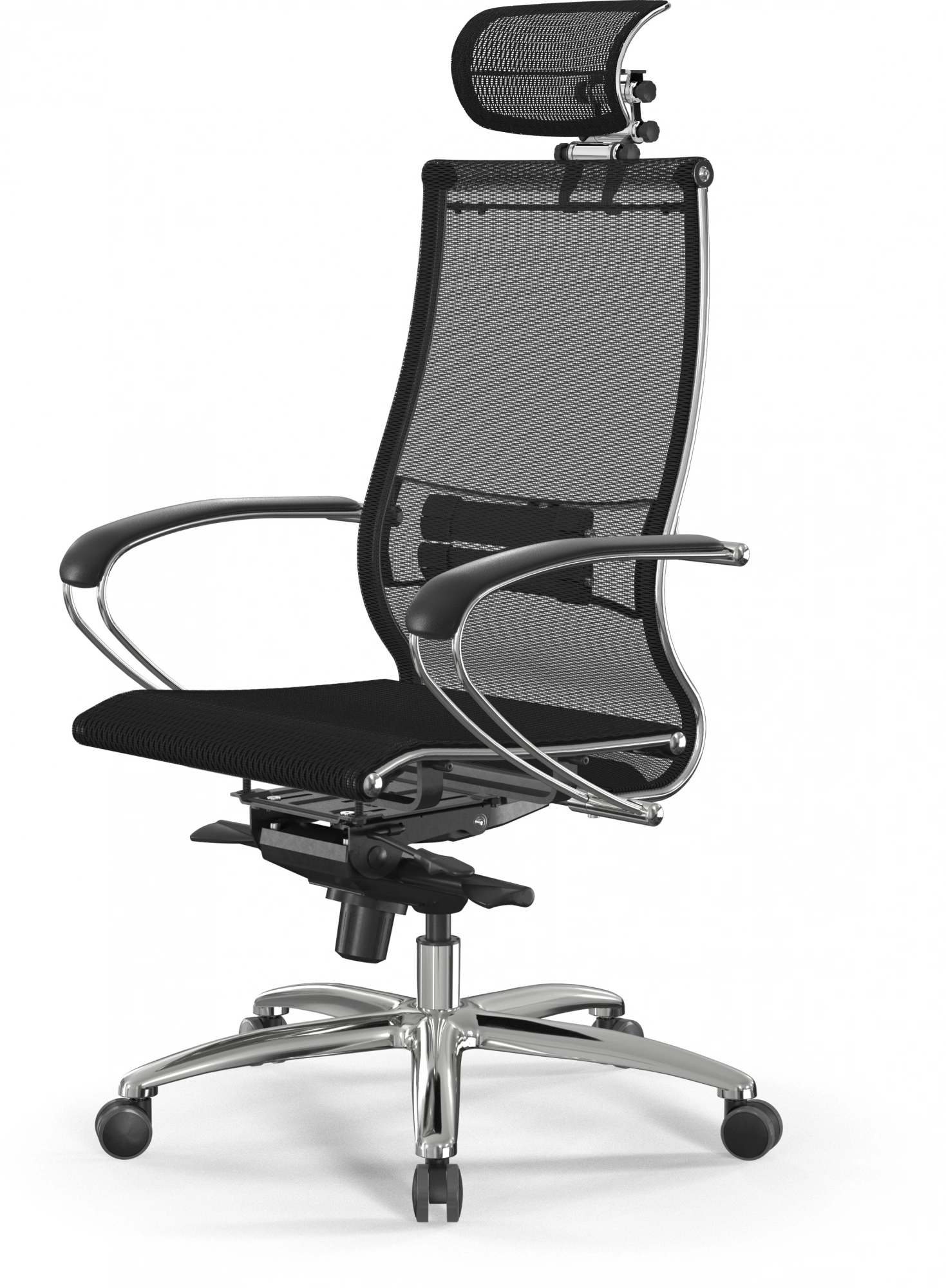 Кресло Метта Samurai S-2 черный сиденье черный сетка с подголов. крестов. металл хром