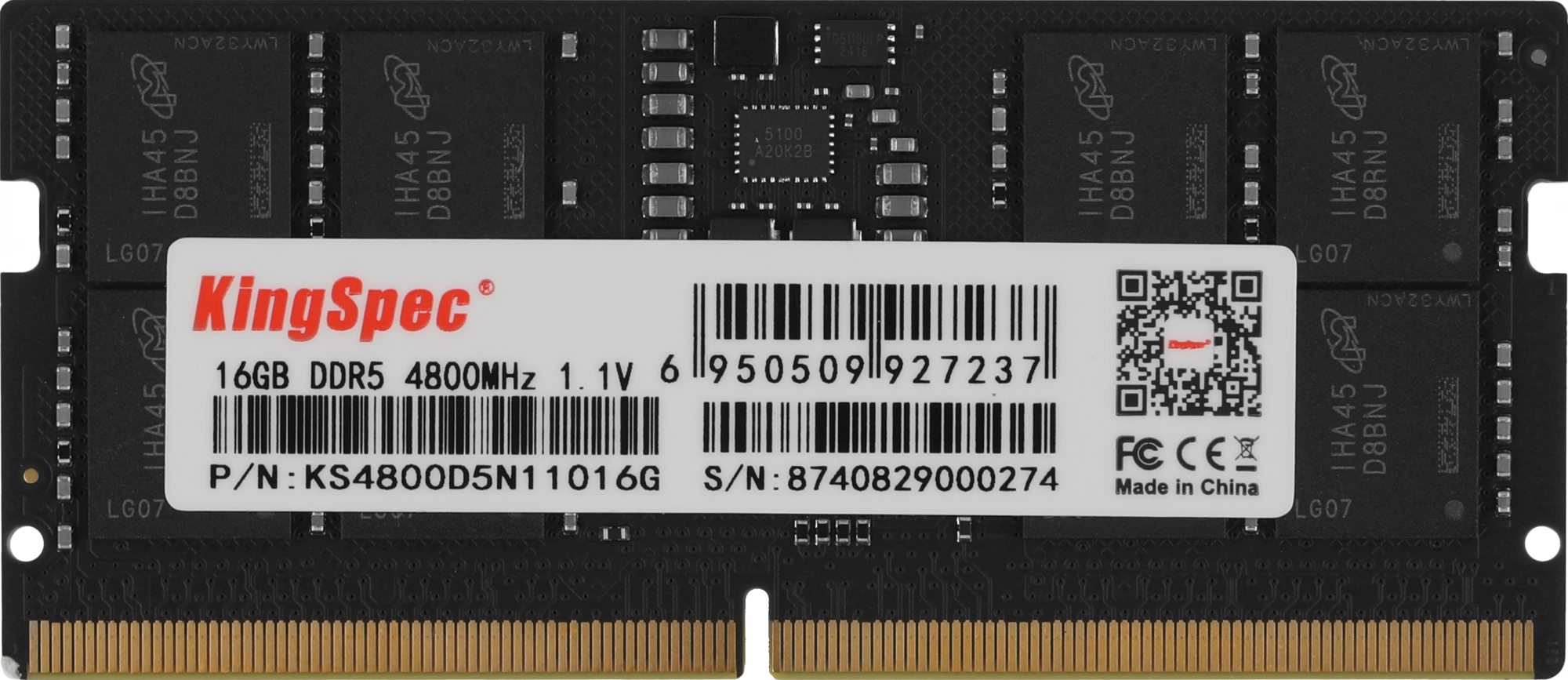 Память DDR5 16GB 4800MHz Kingspec KS4800D5N11016G RTL PC5-38400 CL40 SO-DIMM 288-pin 1.1В single rank Ret