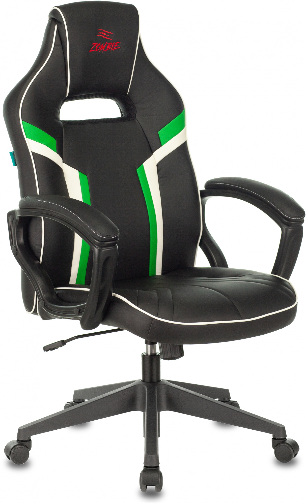 Кресло игровое Zombie Z3 черный/зеленый эко.кожа крестов. пластик