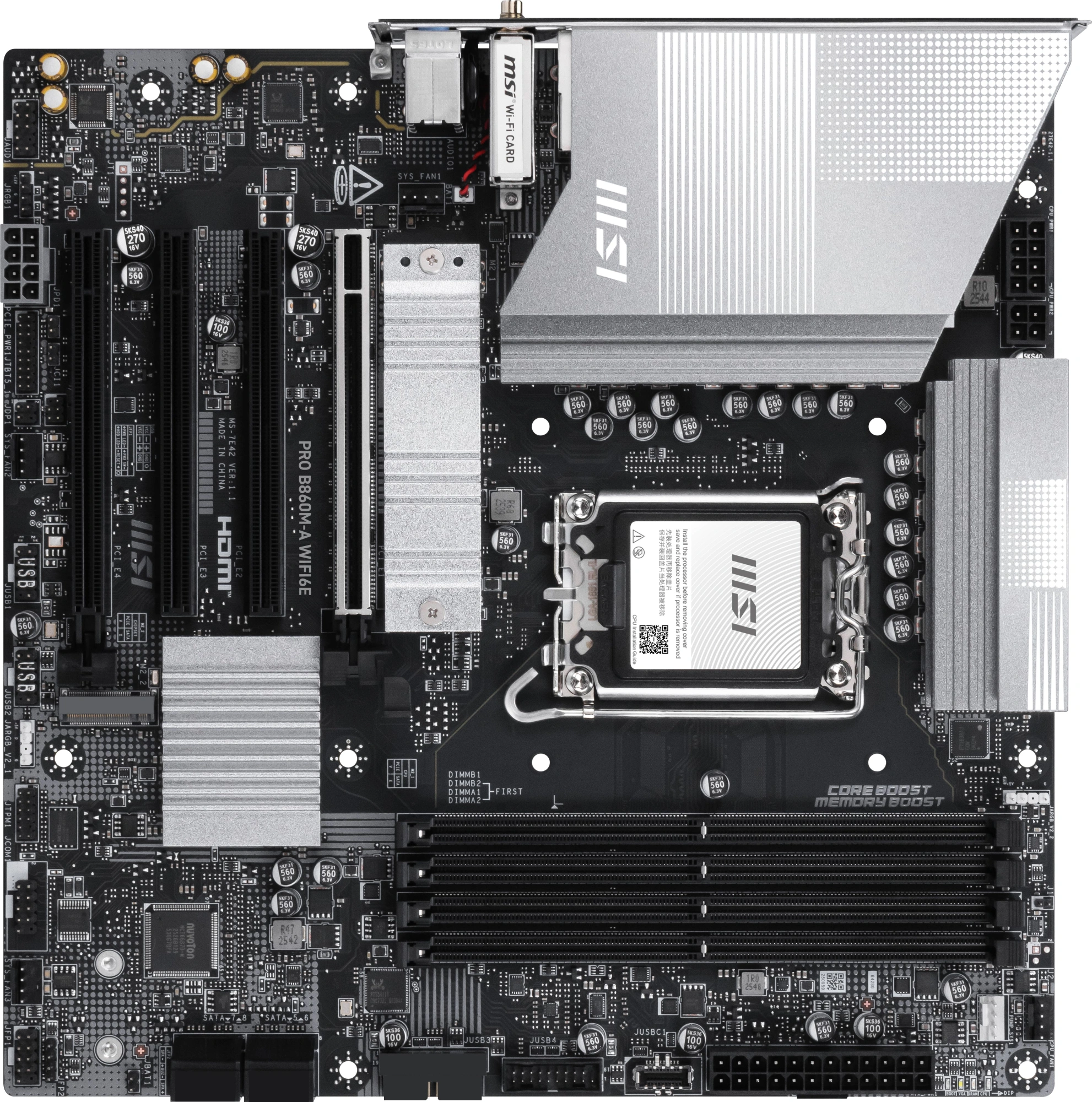 Материнская плата MSI PRO B860M-A WIFI6E Soc-1851 Intel B860 mATX AC`97 8ch(7.1) 5Gigabit RAID+HDMI+DP