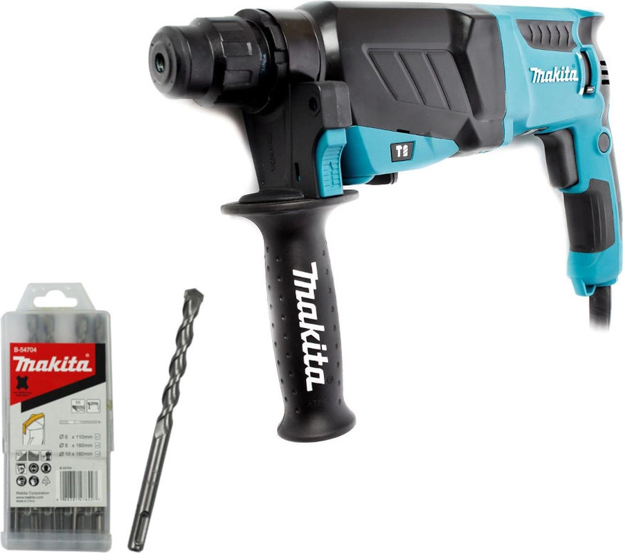 Перфоратор Makita HR2630 + набор буров B-54704 патрон:SDS-plus уд.:2.9Дж 800Вт (кейс в комплекте)