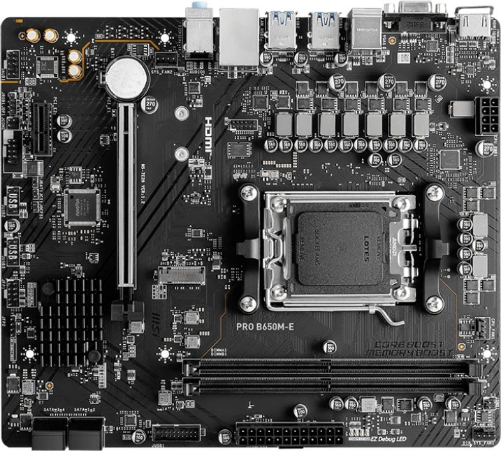 Материнская плата MSI PRO B650M-E Socket AM5 AMD B650 2xDDR5 mATX AC`97 8ch(7.1) GbLAN RAID+VGA+HDMI