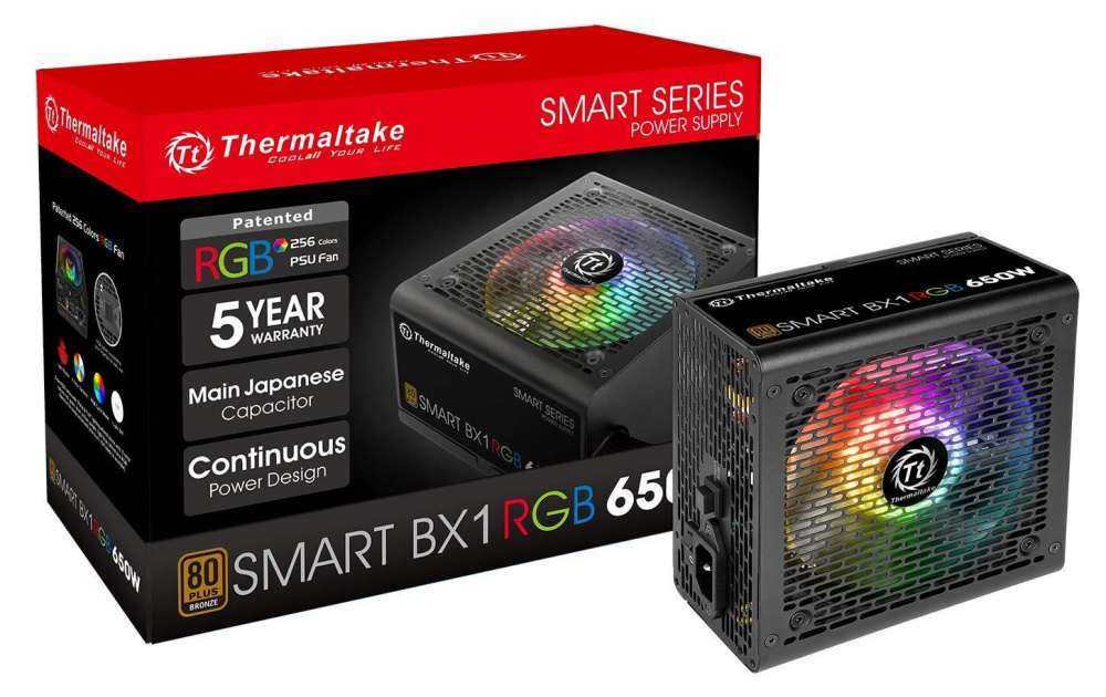 Блок питания Thermaltake ATX 650W Smart BX1 RGB 80+ bronze 24pin APFC 120mm fan color LED 6xSATA RTL