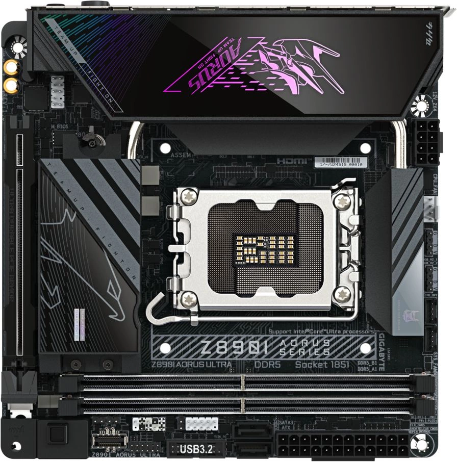Материнская плата Gigabyte Z890I AORUS ULTRA Soc-1851 Intel Z890 2xDDR5 mini-ITX AC`97 8ch(7.1) 2.5Gg RAID+HDMI+DP