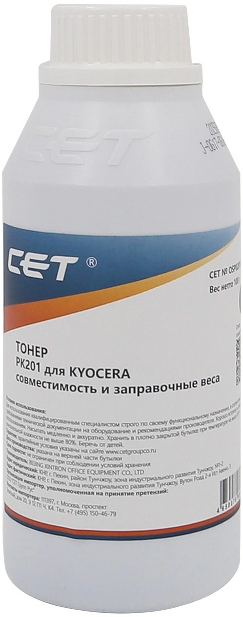 Тонер Cet PK201 OSP0201K-100 черный бутылка 100гр. для принтера FS-C5100DN, FS-C5200DN, FS-C5150DN, ECOSYS P6021cdn, FS-C5250DN, ECOSYS P6026cdn, FS-C2026MFP, FS-C2026MFP+, ECOSYS M6026cdn, FS-C2126MFP, FS-C2126MFP+, ECOSYS M6526cdn, FS-C2526MFP, EC