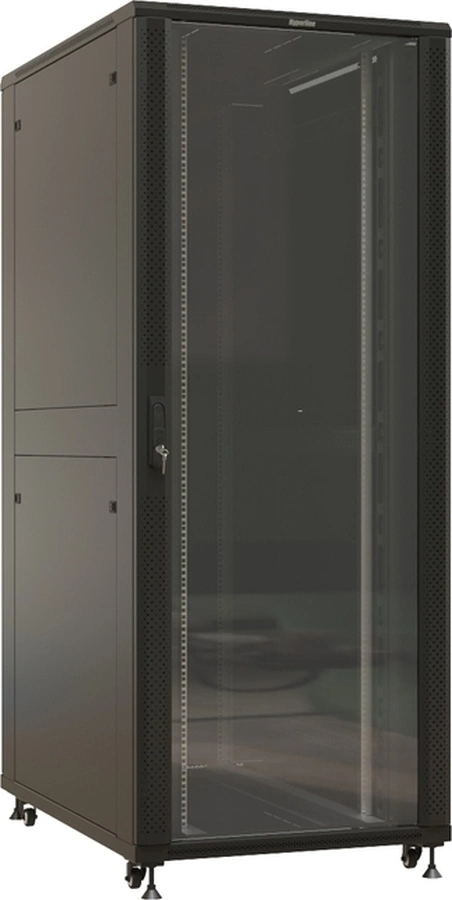 Шкаф серверный Hyperline (TTBR-4281-AS-RAL9004) напольный 42U 800x1000мм пер.дв.стекл задн.дв.спл.стал.лист 4 бок.пан. 1000кг черный 910мм 140.8кг 2055мм IP20 сталь