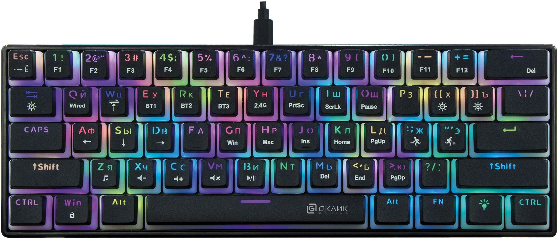 Клавиатура Оклик K763W механическая черный USB беспроводная BT/Radio Multimedia for gamer LED (1920548) кабель 1.5м