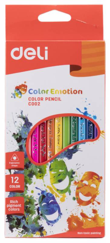 Карандаши цв. Deli EC00200 Color Emotion трехгран. липа 12цв. коробка/европод. (12шт)