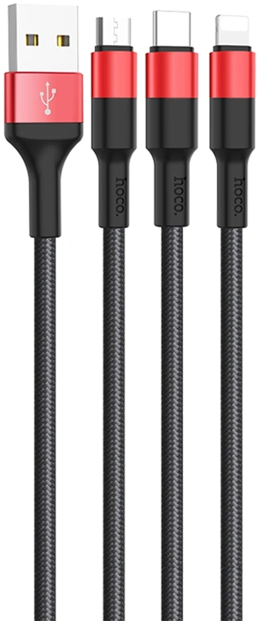 Кабель Hoco X26 Xpress one 80282 USB (m)-Lightning (m)/USB Type-C (m)/micro USB (m) 1м черный/красный