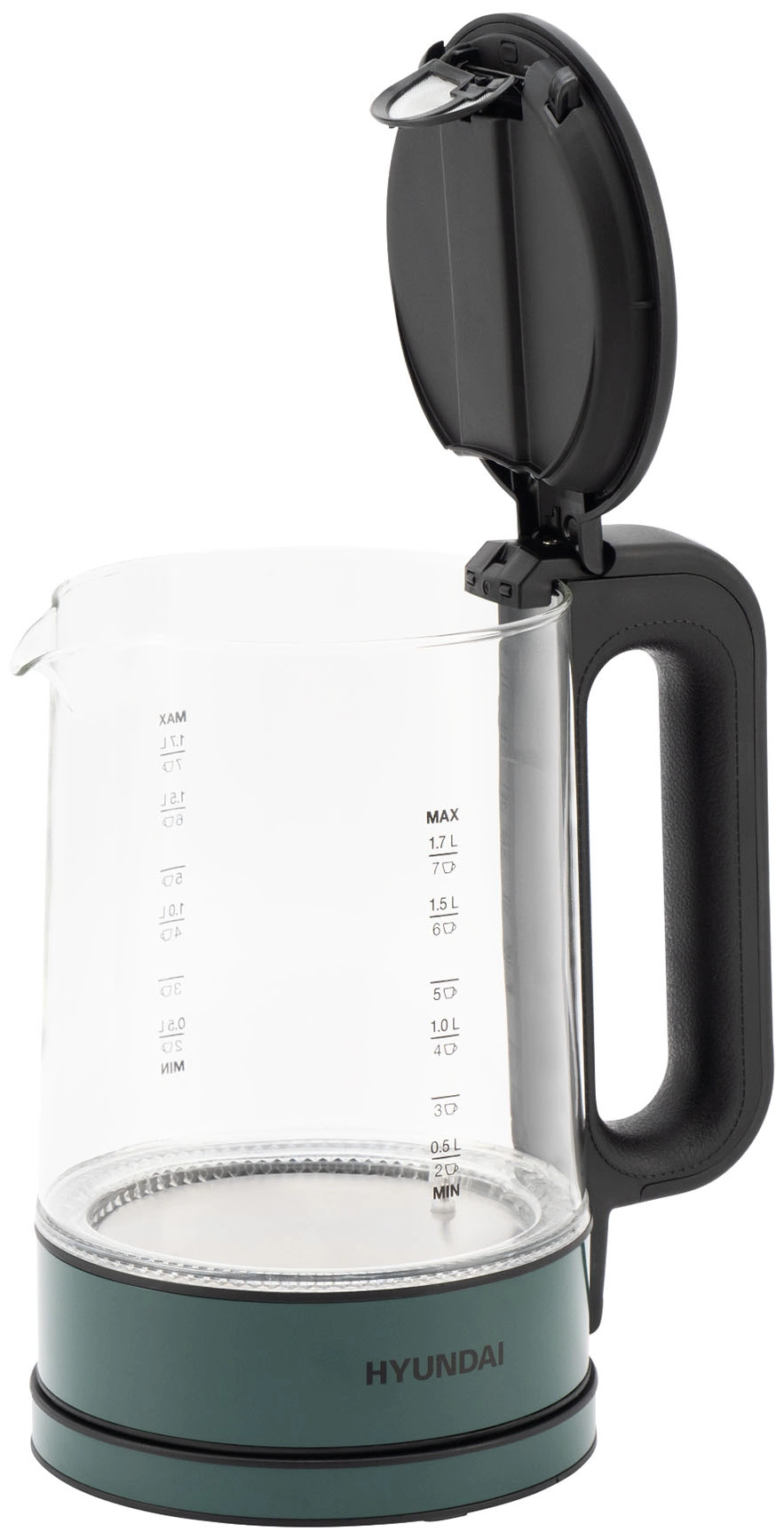 Чайник электрический Hyundai HYK-S4805 1.7л. 2200Вт темно-зеленый корпус: стекло/пластик