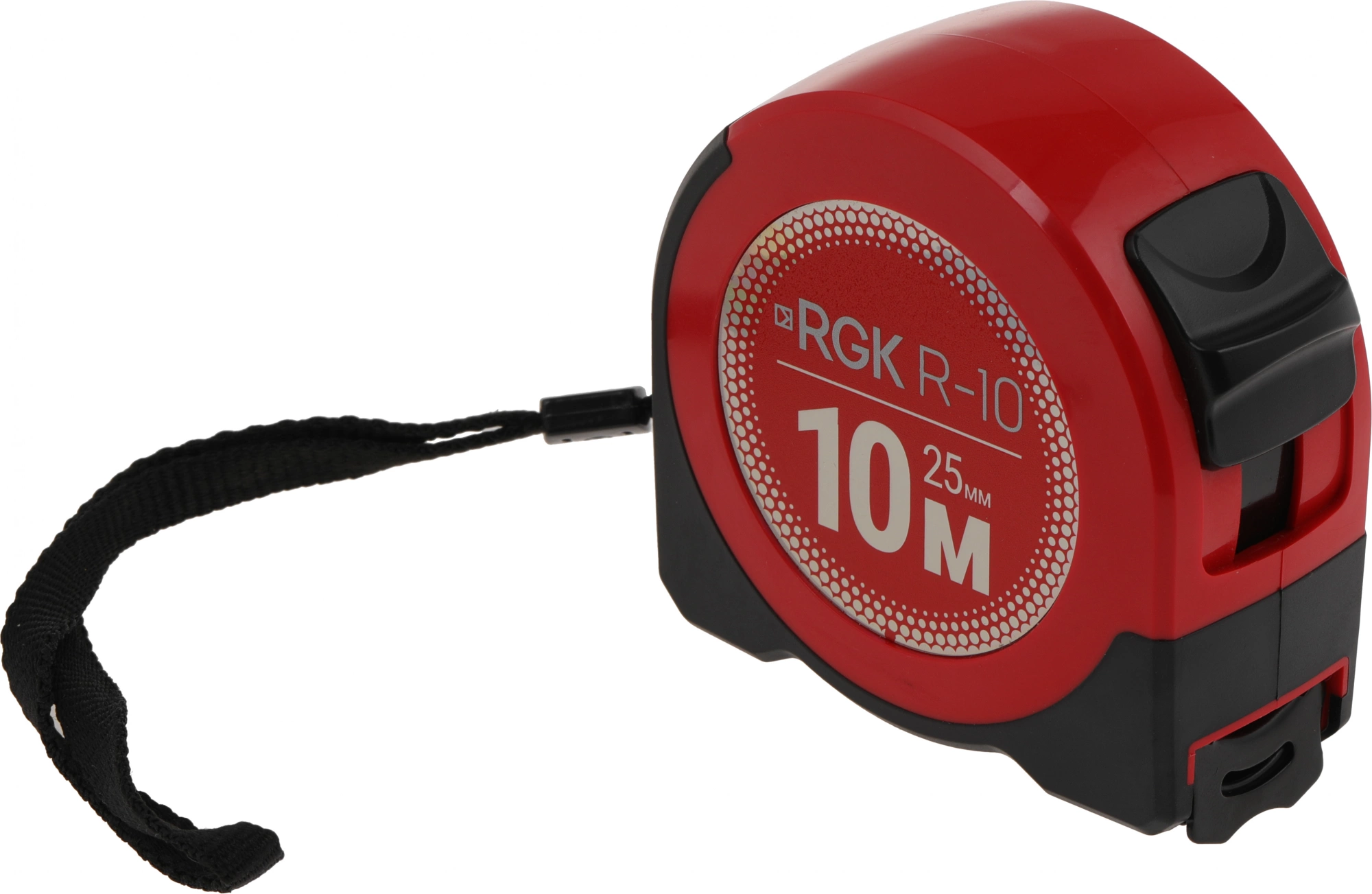Рулетка строительная RGK R10 дл.полотна 10м изм.шкала в см зацеп простой красный/черный (774918)