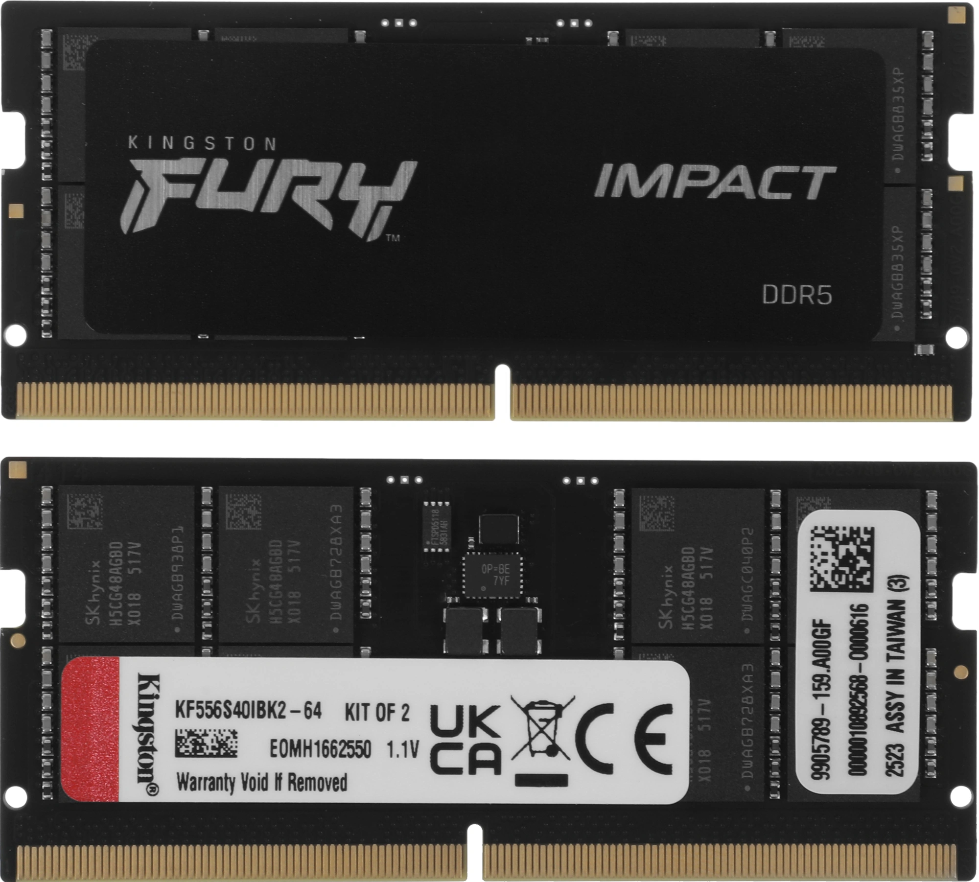 Память DDR5 2x32GB 5600MHz Kingston KF556S40IBK2-64 Fury Impact RTL PC5-44800 CL40 SO-DIMM 262-pin 1.1В dual rank Ret