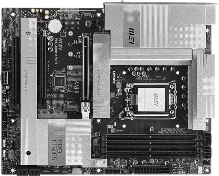 Материнская плата MSI PRO Z890-A WIFI  Soc-1851 Intel Z890 4xDDR5 ATX AC`97 8ch(7.1) 5Gigabit RAID+HDMI