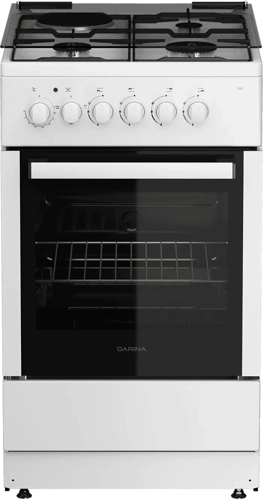 Плита Комбинированная Darina 1F KM241 323 белый (стеклянная крышка) реш.сталь