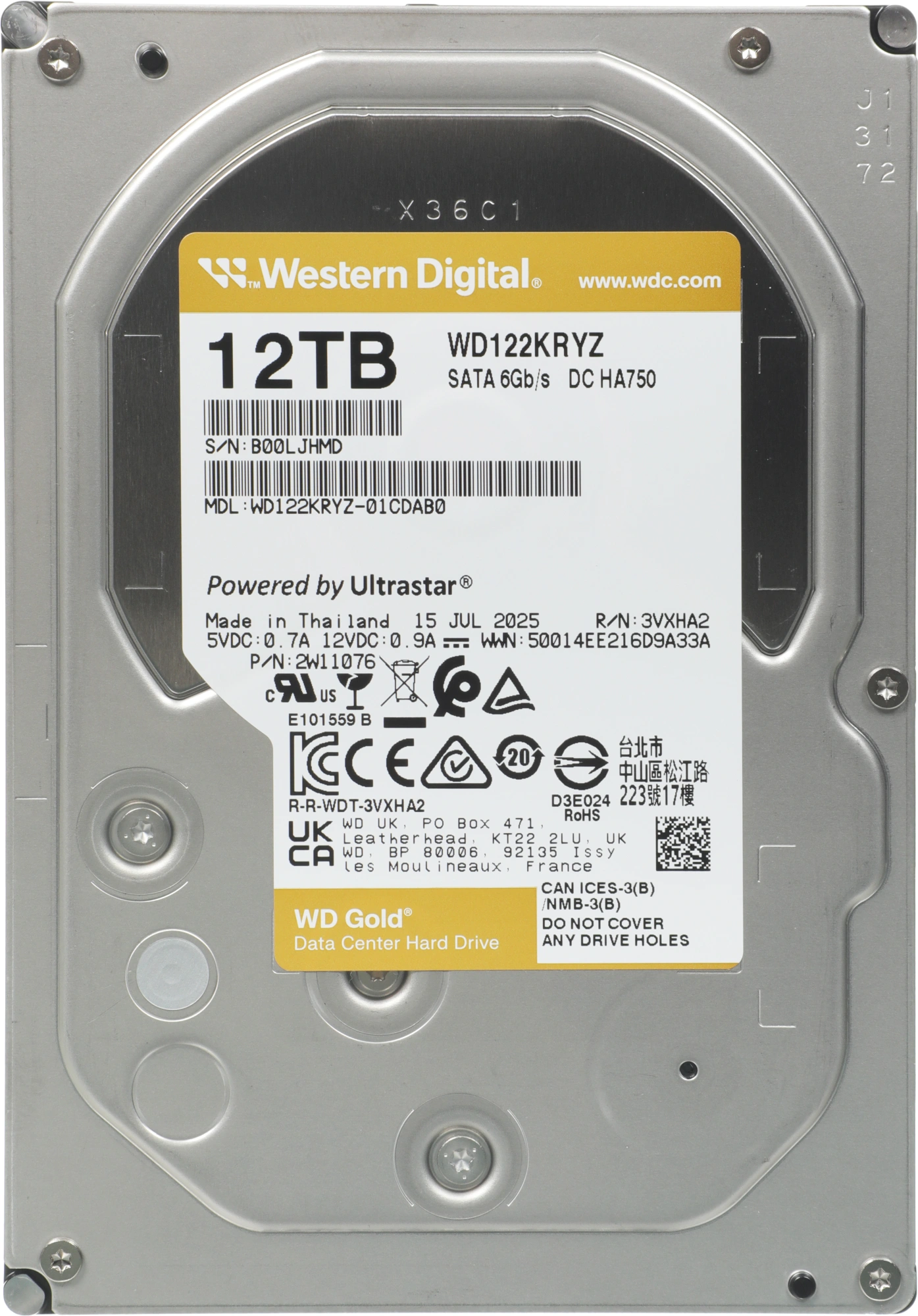 Жесткий диск WD SATA-III 12TB WD122KRYZ Server Gold 512E (7200rpm) 512Mb 3.5"