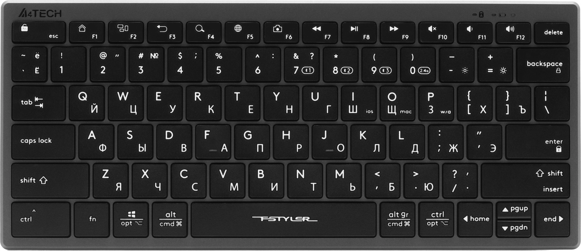 Клавиатура A4Tech FBX51C серый USB беспроводная BT/Radio slim Multimedia для ноутбука (FBX51C GREY)