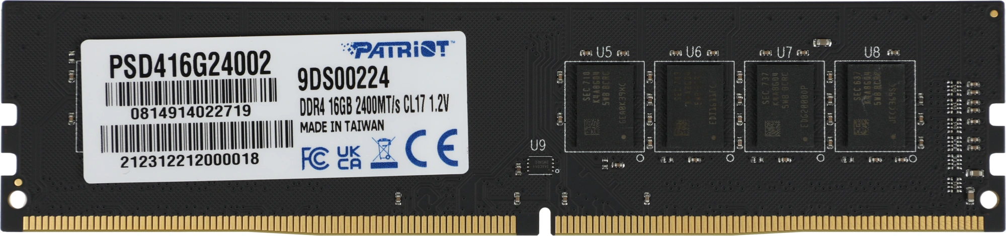 Память DDR4 16GB 2400MHz Patriot PSD416G24002 Signature RTL PC4-19200 CL17 DIMM 288-pin 1.2В dual rank Ret
