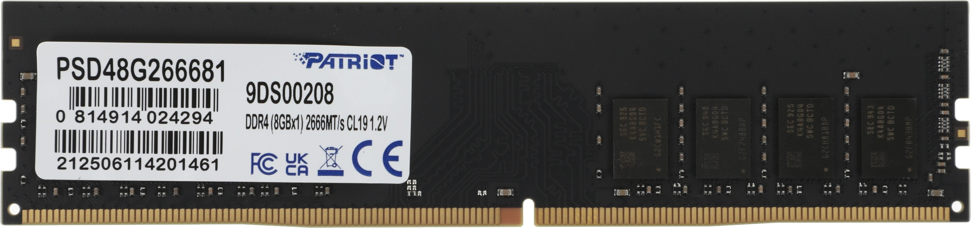 Память DDR4 8GB 2666MHz Patriot PSD48G266681 Signature RTL PC4-21300 CL19 DIMM 288-pin 1.2В single rank Ret