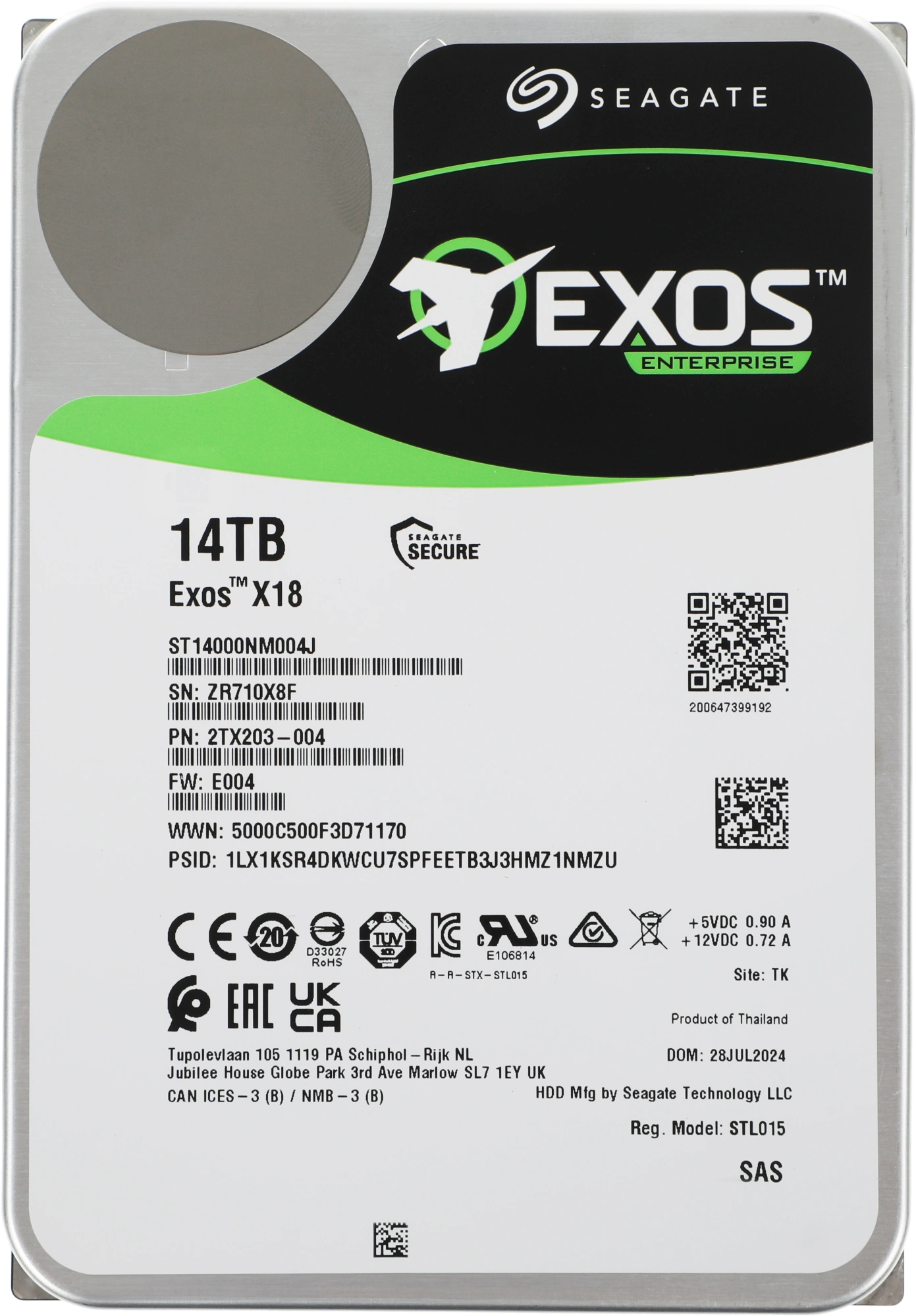 Жесткий диск Seagate SAS 3.0 14TB ST14000NM004J Server Exos X18 4KN (7200rpm) 256Mb 3.5"