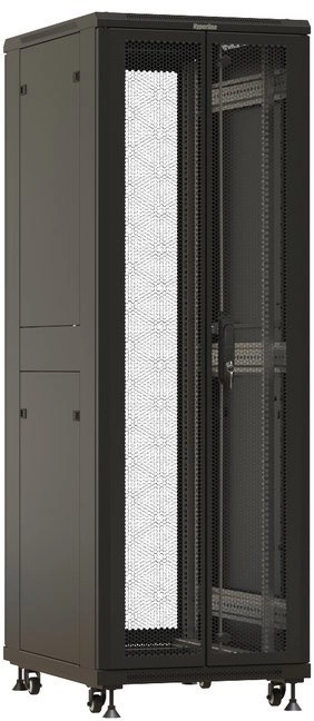 Шкаф серверный Hyperline (TTBR-4261-DD-RAL9004) напольный 42U 600x1000мм пер.дв.перфор.2ств. задн.дв.перфор.2-хст. 2 бок.пан. направл.под закл.гайки 800кг черный 910мм 122.2кг 2055мм IP20 сталь