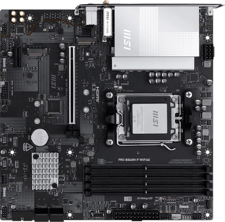 Материнская плата MSI PRO B840M-P WIFI6E Socket AM5 AMD B840 4xDDR5 ATX AC`97 8ch(7.1) 2.5Gg RAID+HDMI