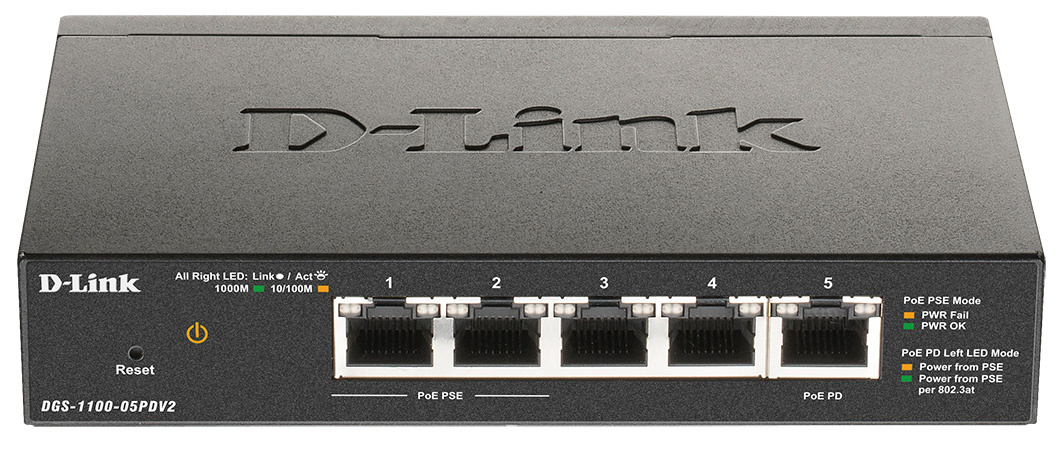 Коммутатор D-Link DGS-1100-05PDV2 5x1Гбит/с 2PoE 18W настраиваемый Коммутатор D-Link DGS-1100-05PDV2 5x1Гбит/с 2PoE 18W настраиваемый