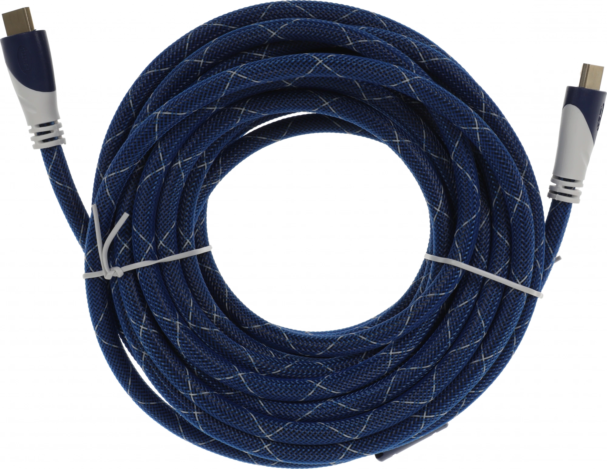Кабель аудио-видео HDMI (m)/HDMI (m) 10м. феррит.кольца позолоч.конт. синий/белый