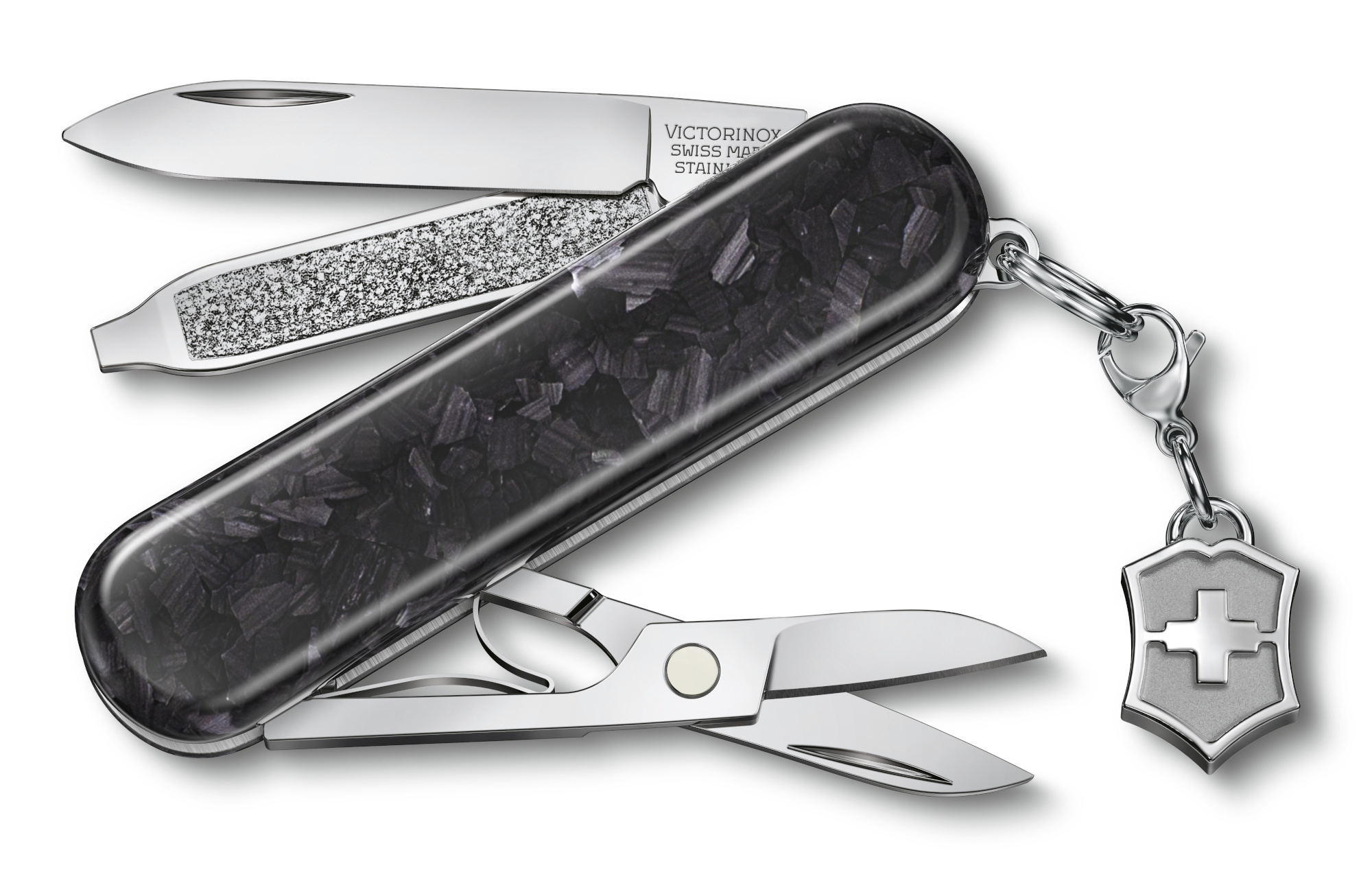 Нож перочинный Victorinox Classic Brilliant Carbon (0.6221.90) 58мм 5функц. черный/серебристый подар.коробка