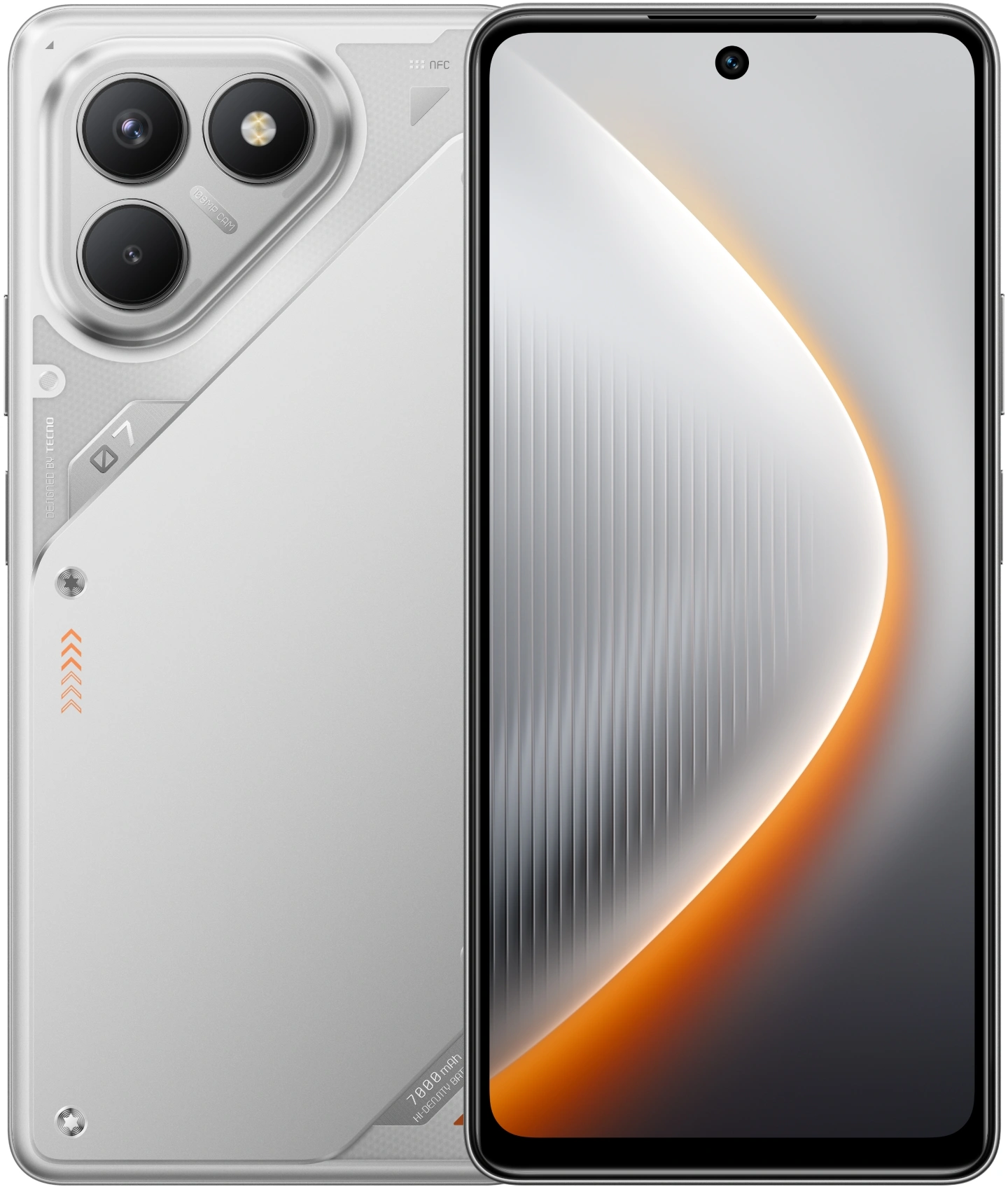 Смартфон Tecno Pova 7 Neo 128Gb 8Gb серебристый моноблок 3G 4G 2Sim 6.8" 1080x2460 Android 14 108Mpix 802.11 a/b/g/n/ac NFC GPS GSM900/1800 Protect FM