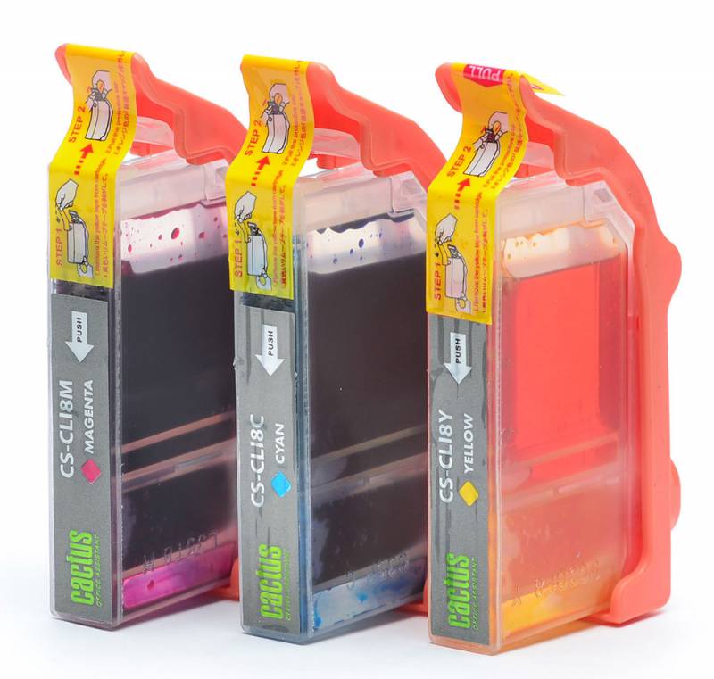 Картридж струйный Cactus CS-CLI8C/M/Y CLI-8C/M/Y голубой/пурпурный/желтый набор (36мл) для Canon MP470/500/530/600/800/810/830/970/MX850/iP4200/4300/520 с чипом