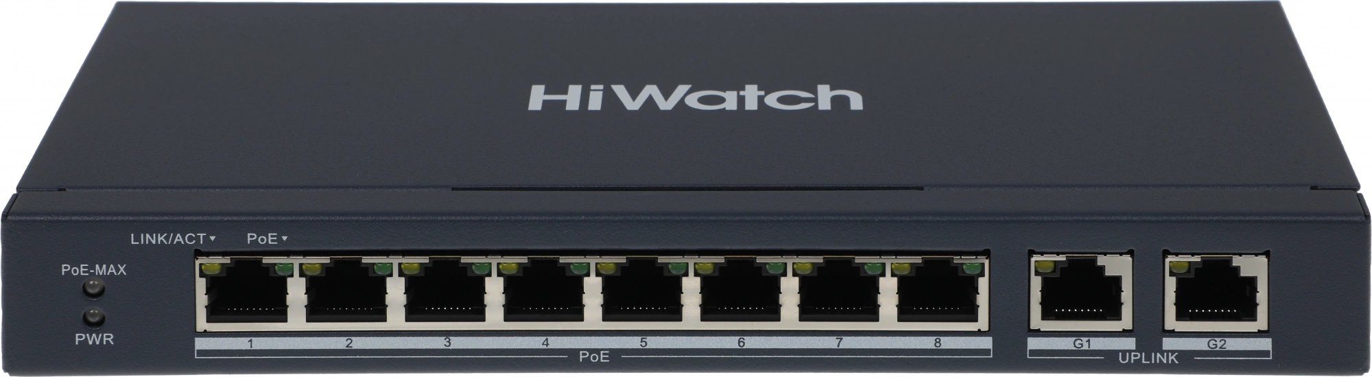 Коммутатор HiWatch DS-S1008P 8x100Мбит/с 2x1Гбит/с 8PoE 8PoE+ 60W неуправляемый